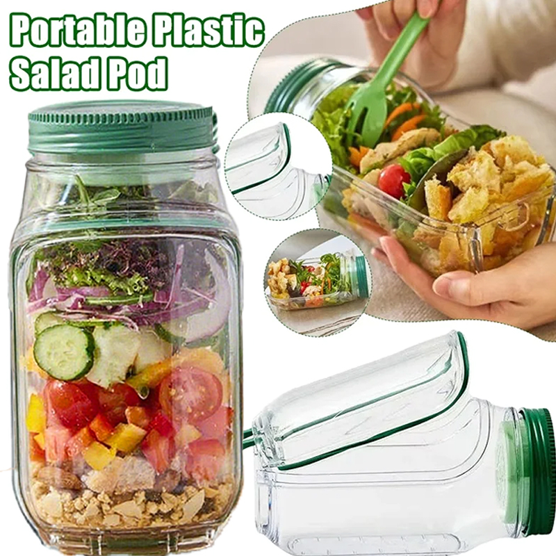 Plastic Salad Pod Side Open Salad Jars Portable Breakfast Fruit Storage Box Leakproof Transparent P 1
