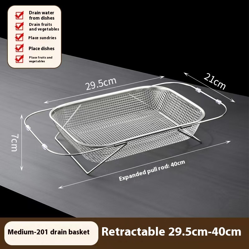 Stainless Steel Specialized Drain Basket Kitchen Sink Retractable Vegetable Washing Basin Drain Rac 4