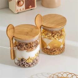 multi-purpose storage jar for tea, coffee, candy, spices, high borosilicate glass airtight container with spoon