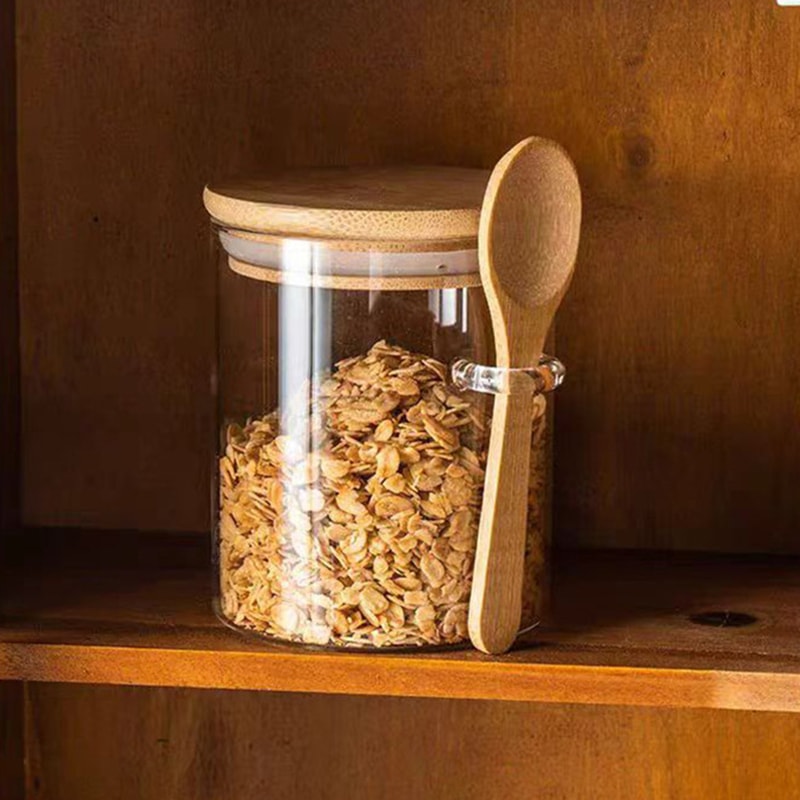 Multi-Purpose Storage Jar for Tea, Coffee, Candy, Spices, High Borosilicate Glass Airtight Container with Spoon
