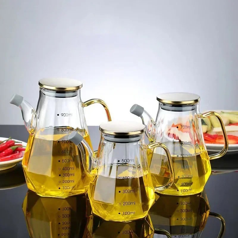 Glass Oil Pots Leak Proof Diamond Oil Bottle With Scale Lid Kitchen Soy Sauce Vinegar Condiment Sto 1