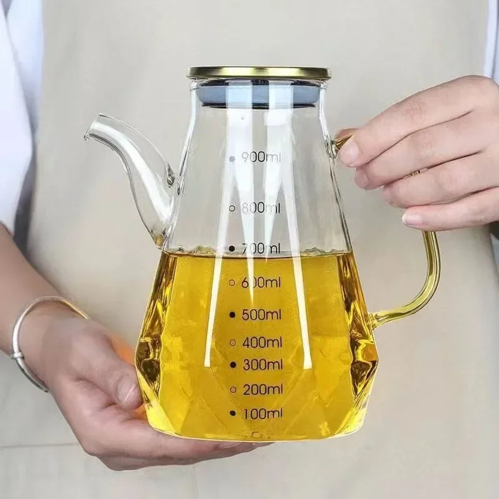 Glass Oil Pots Leak Proof Diamond Oil Bottle With Scale Lid Kitchen Soy Sauce Vinegar Condiment Sto 5