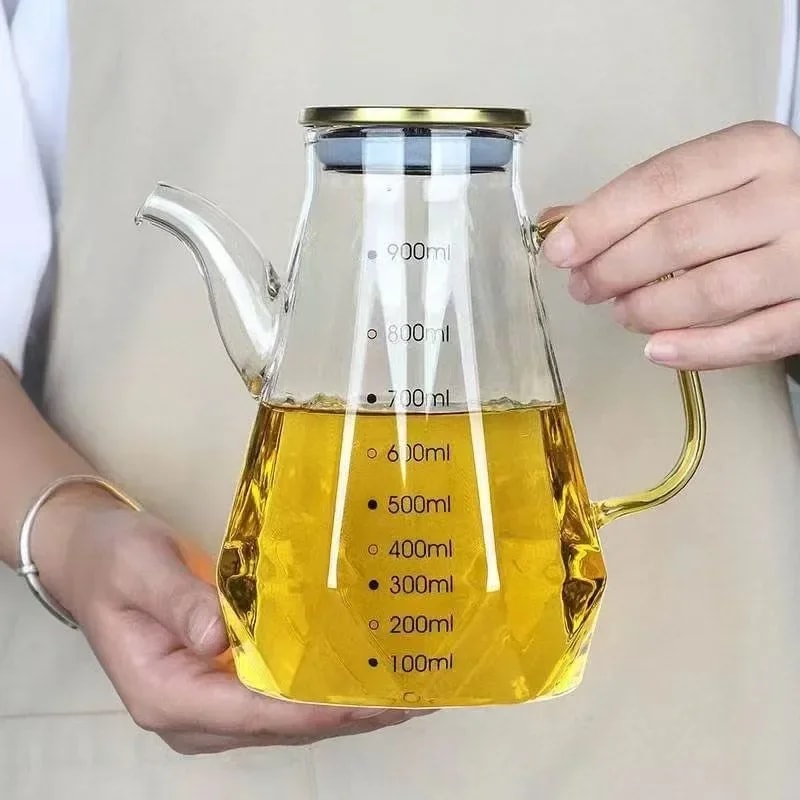 Glass Oil Pots Leak Proof Diamond Oil Bottle With Scale Lid Kitchen Soy Sauce Vinegar Condiment Sto 5