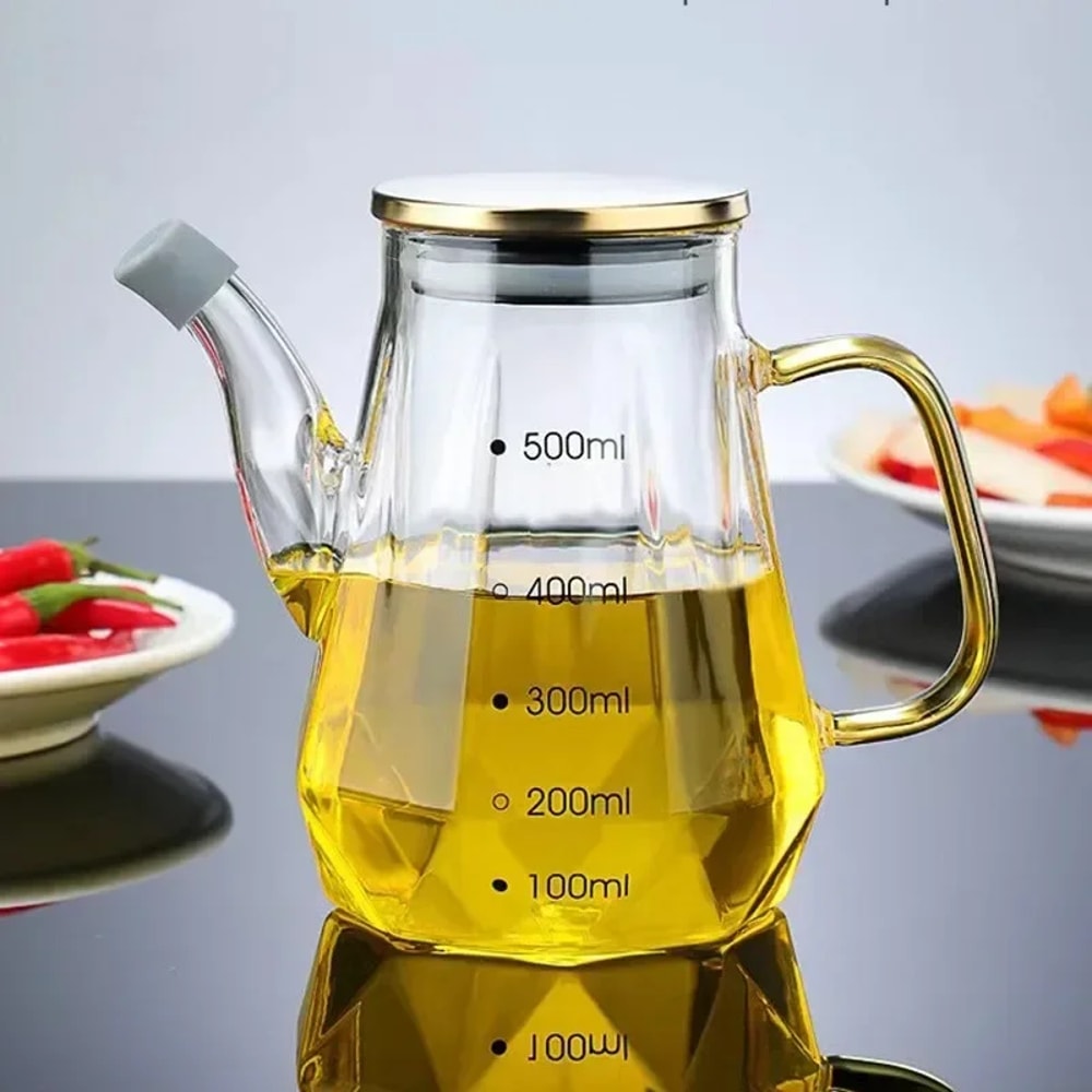 Glass Oil Pots Leak Proof Diamond Oil Bottle With Scale Lid Kitchen Soy Sauce Vinegar Condiment Sto 7