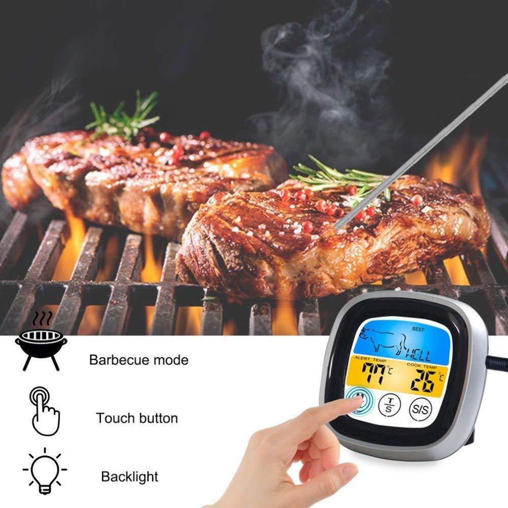 Meat Temperature Probe Digital Kitchen Food Thermometer Touchscreen LCD BBQ Grill Oven Heat Meter W 1