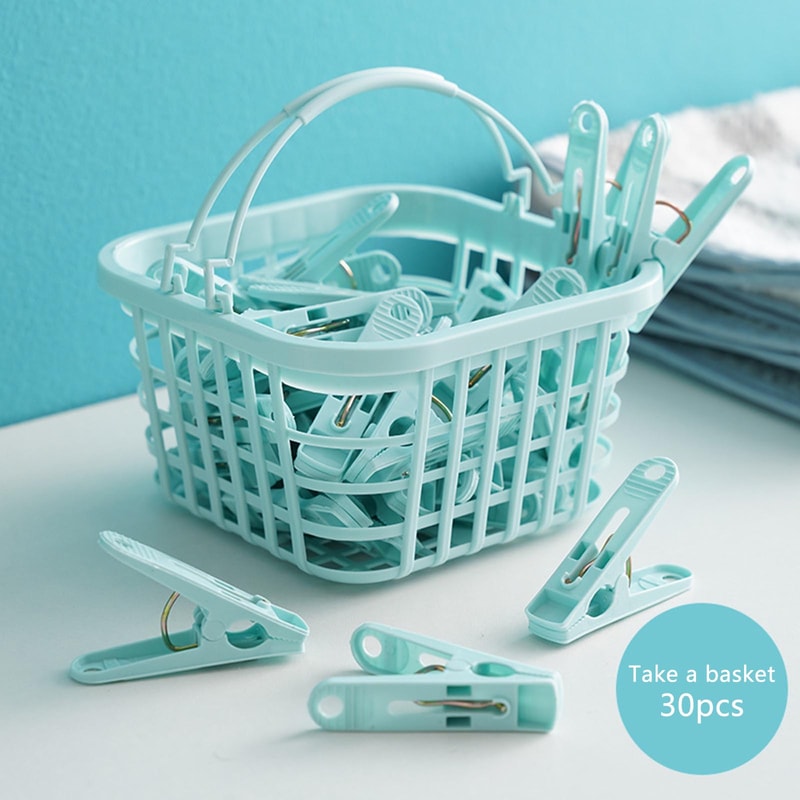 Windproof Clothes Clothespin With Storage Basket Plastic Clips For Laundry Hanging Clips For Drying 2