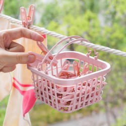windproof clothes clothespin with storage basket, plastic clips for laundry, hanging clips for drying clothes