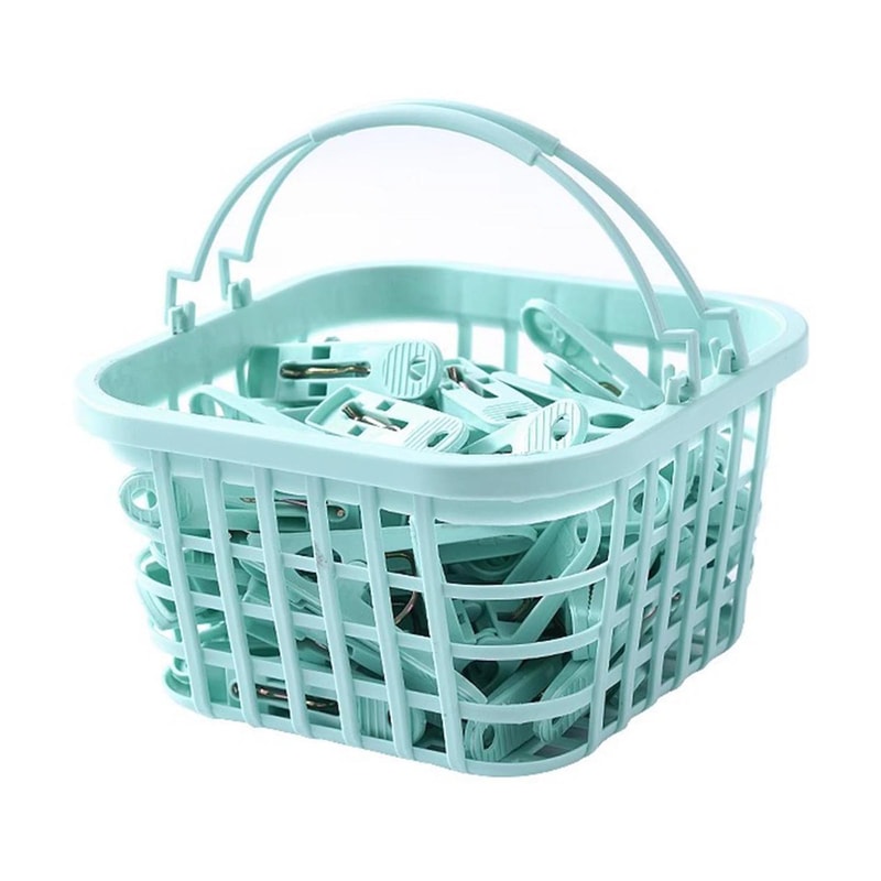 Windproof Clothes Clothespin With Storage Basket Plastic Clips For Laundry Hanging Clips For Drying 7