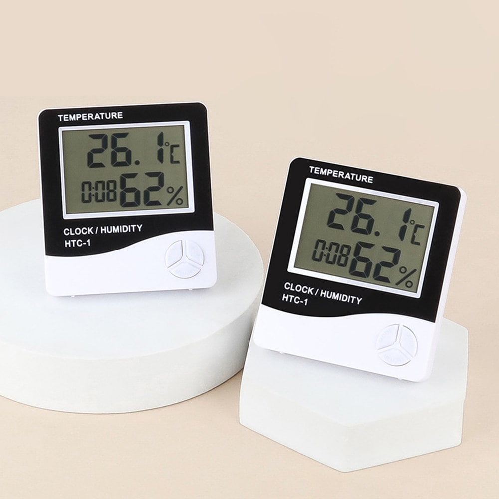 Electronic LCD Temperature Humidity Meter, Digital Weather Station Clock, Indoor Outdoor Hygrometer Thermometer