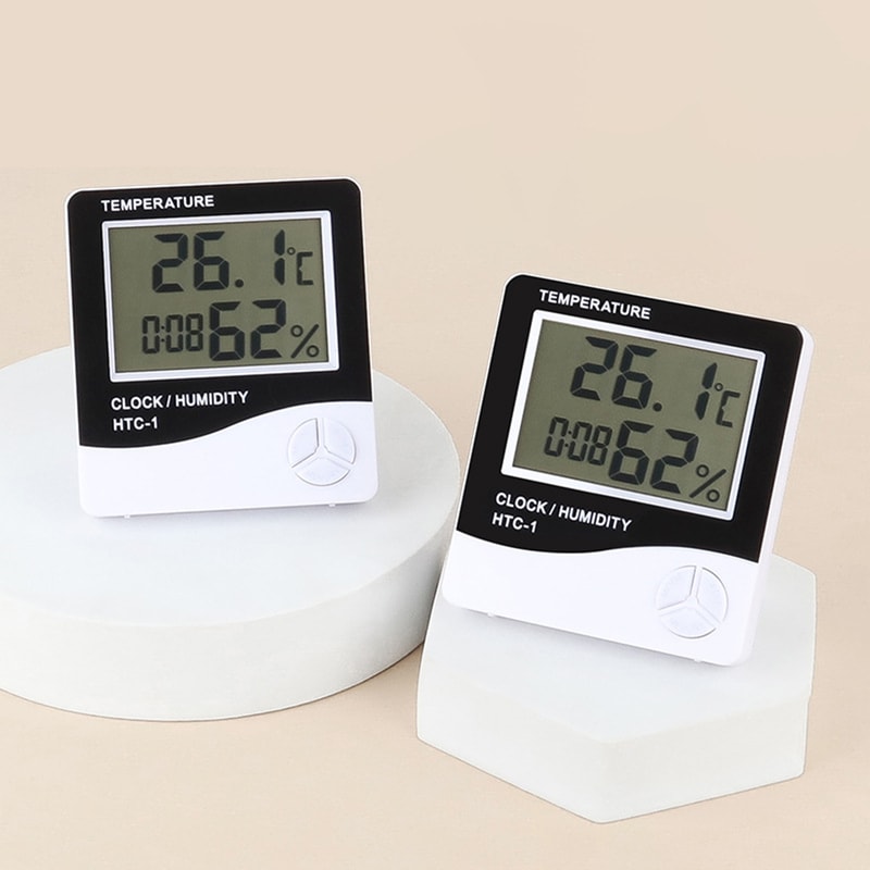 Electronic LCD Temperature Humidity Meter, Digital Weather Station Clock, Indoor Outdoor Hygrometer Thermometer