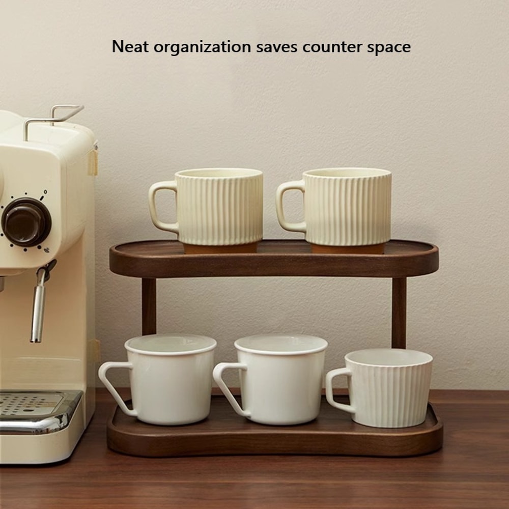 Bamboo Wooden Cup Holder For Coffee Bar Makeup Organizer For Vanity Mug Display Rack Kitchen Storag 2