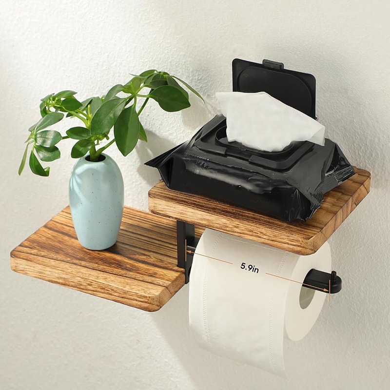 Wooden Paper Towel Holder, Space Saving Countertop Organizer for Kitchen and Bathroom