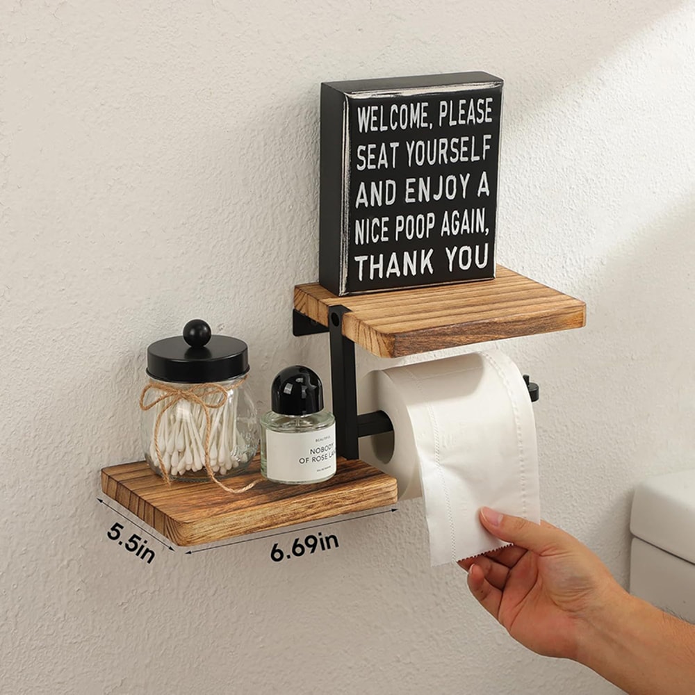 Wooden Paper Towel Holder, Space Saving Countertop Organizer for Kitchen and Bathroom