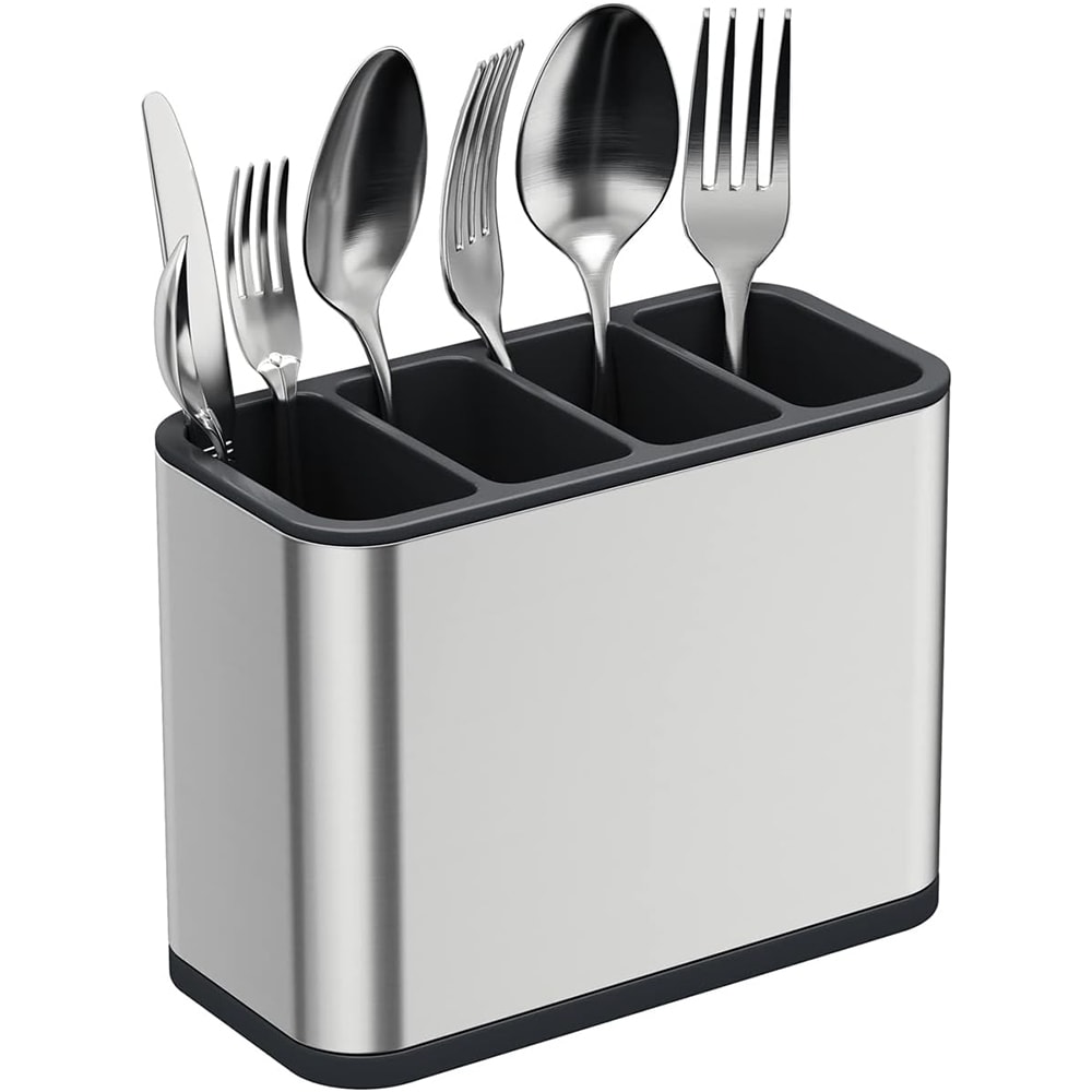 Silverware Caddy, Cutlery Organizer, Stainless Steel Utensil Drying Rack with Divided Compartments