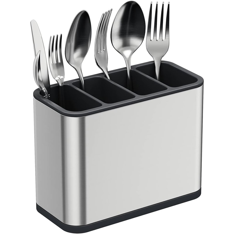 Silverware Caddy, Cutlery Organizer, Stainless Steel Utensil Drying Rack with Divided Compartments
