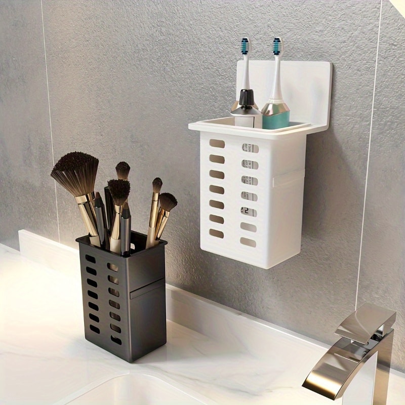 Functional Toothpaste and Toothbrush Stand Wall-Mounted Storage Rack for Bathroom Organization