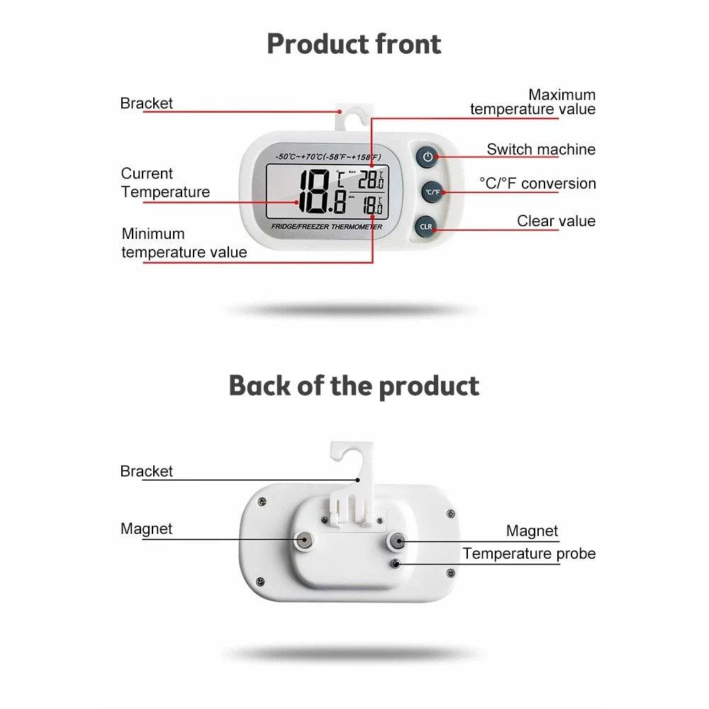 Fridge Thermometer With Hook Electric Digital Temperature Monitor For Freezer LCD Display 4
