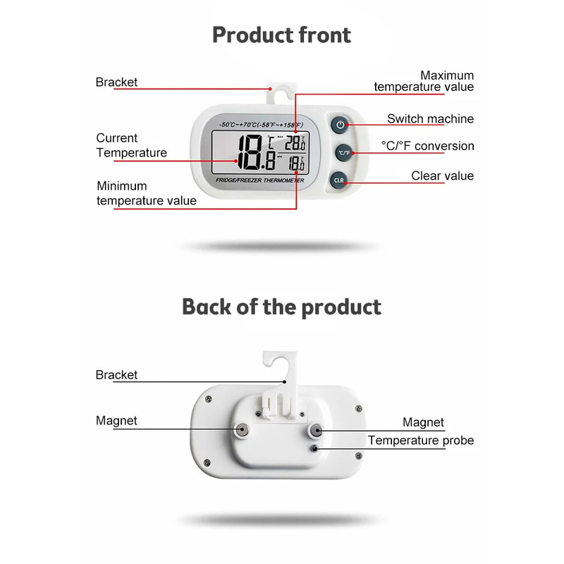Fridge Thermometer With Hook Electric Digital Temperature Monitor For Freezer LCD Display 4