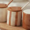 Vintage Ceramic Stripe Seasoning Jar with Spoon, Kitchen Supplies, Exquisite Storage Box for Chili Spice and Food
