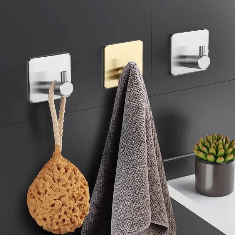 Stainless Steel Antirust Wall Hooks Durable Towel Clothes Rack For Home Kitchen Bathroom Self Adhes 2