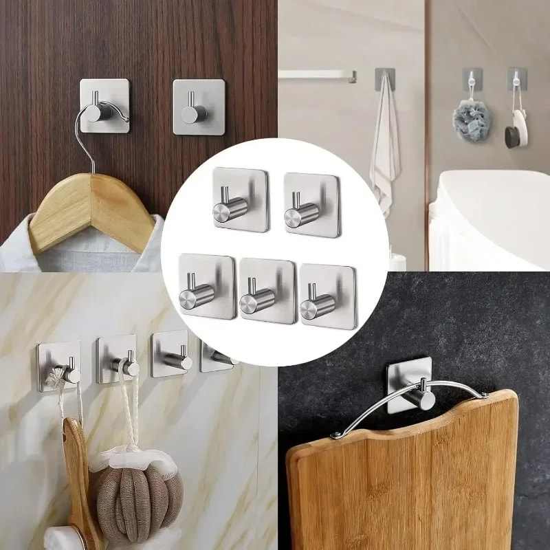 Stainless Steel Antirust Wall Hooks Durable Towel Clothes Rack For Home Kitchen Bathroom Self Adhes 5
