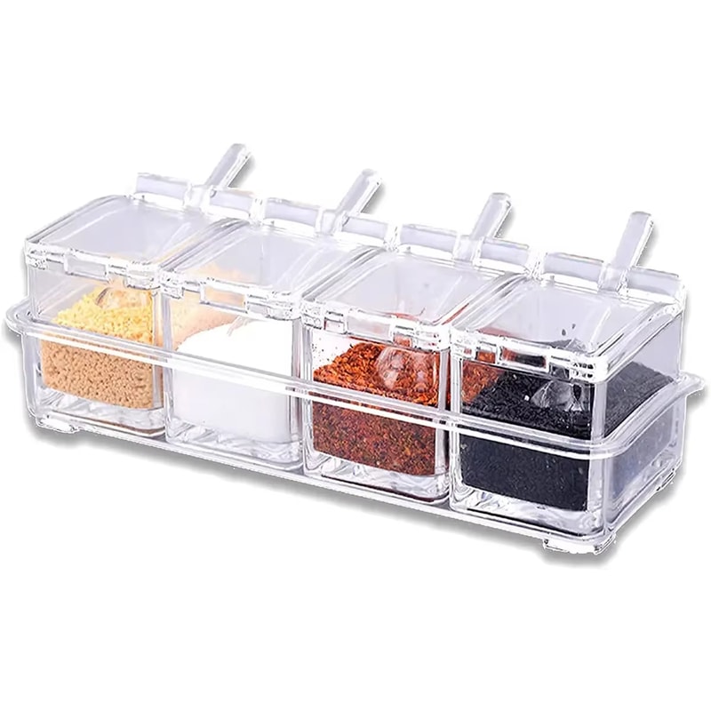 Spice Jar Set Condiment Cruet Bottle Kitchen Accessories Gourmet Acrylic Seasoning Box With Serving