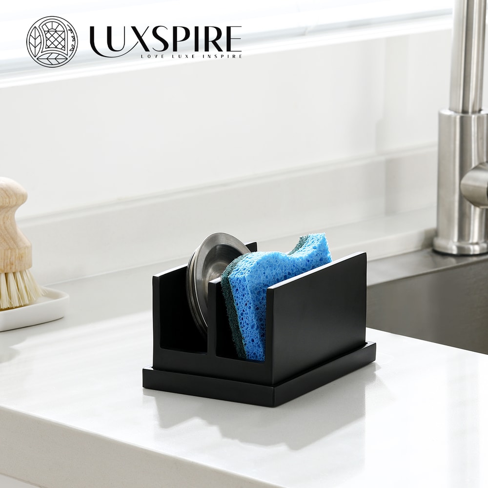 Luxspire Kitchen Sponge Holder for Sink, Resin Dish Sponge Holder with Compartments