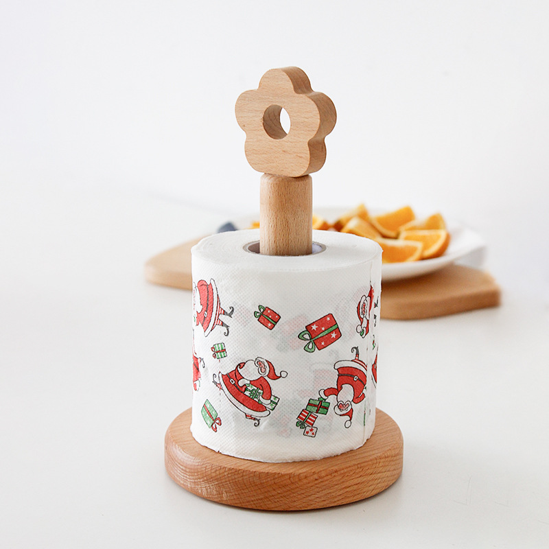 Solid Wood Paper Roll Holder, Creative Kitchen Vertical Beech Paper Towel Rack