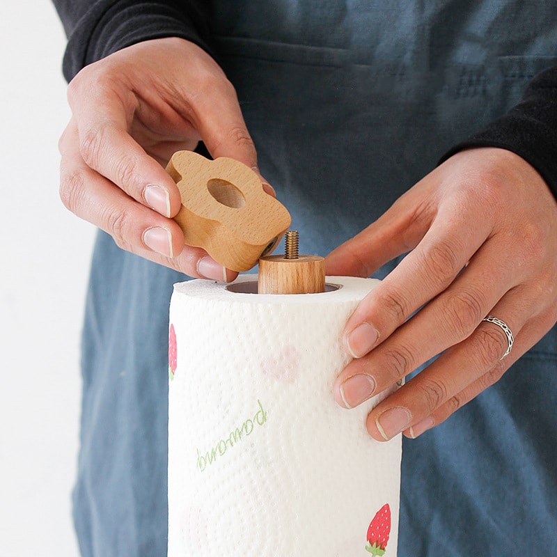 Solid Wood Paper Roll Holder, Creative Kitchen Vertical Beech Paper Towel Rack