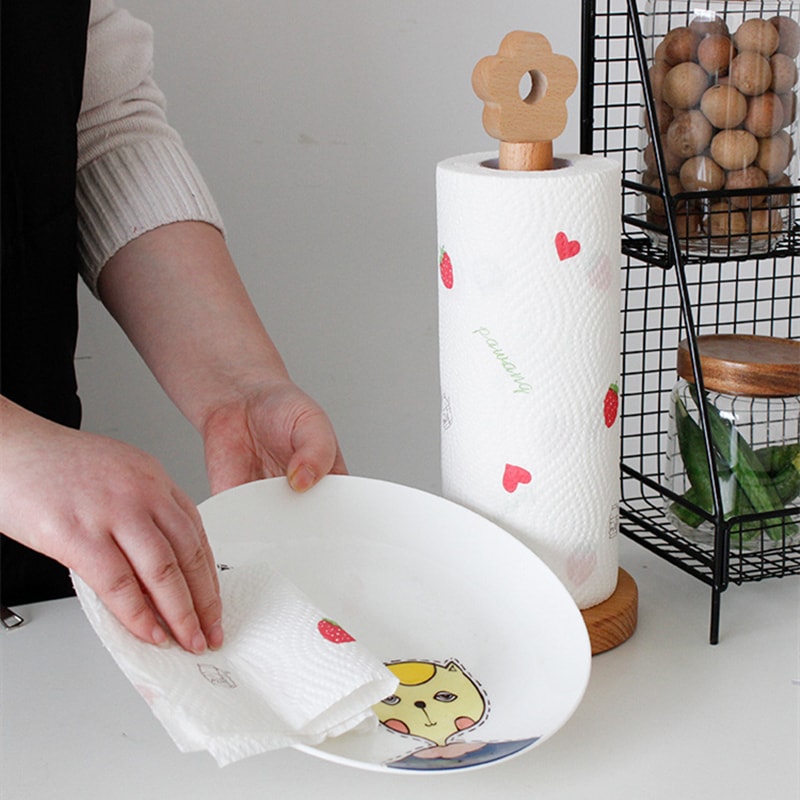 Solid Wood Paper Roll Holder, Creative Kitchen Vertical Beech Paper Towel Rack