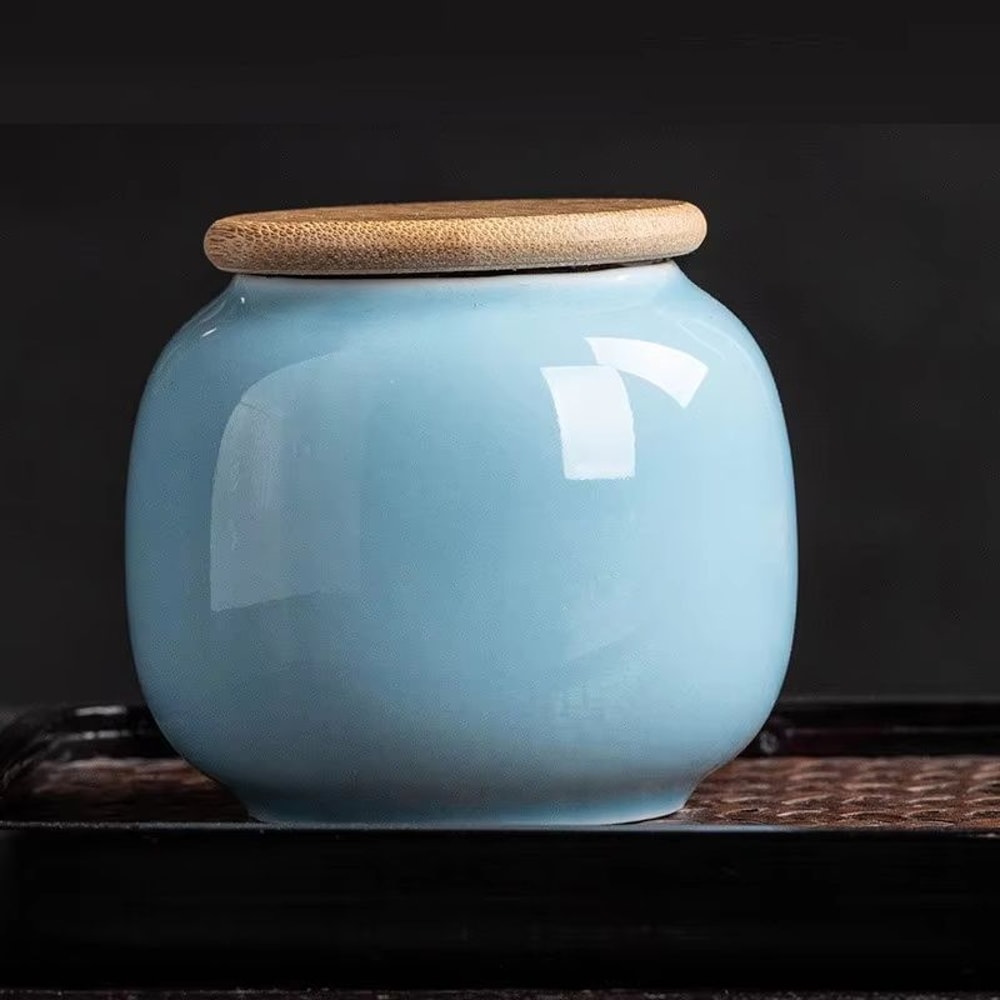 Mini Bamboo Lid Ceramic Tea Candy Box Vintage Sealed Storage Jar Home Decoration Gift 8
