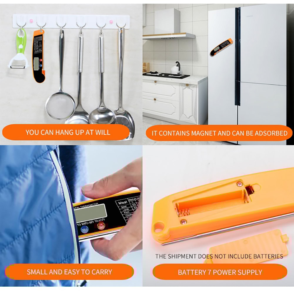 Foldable Food Thermometer, Instant Read Meat Temperature Probe, Digital Kitchen Thermometer for Cooking BBQ Milk Fry