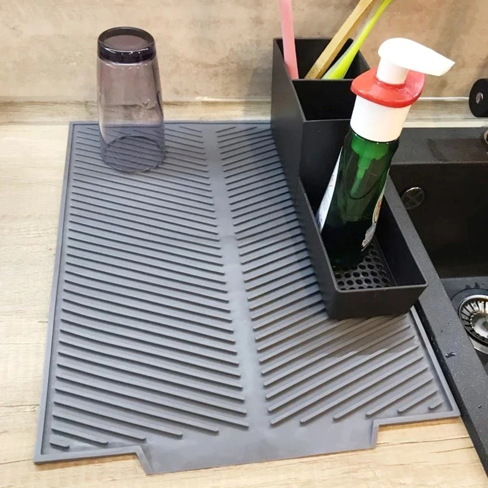 Kitchen Silicone Drain Pad, Storage Rack Holder, Durable Table Mat for Dish Drying Counter Protection