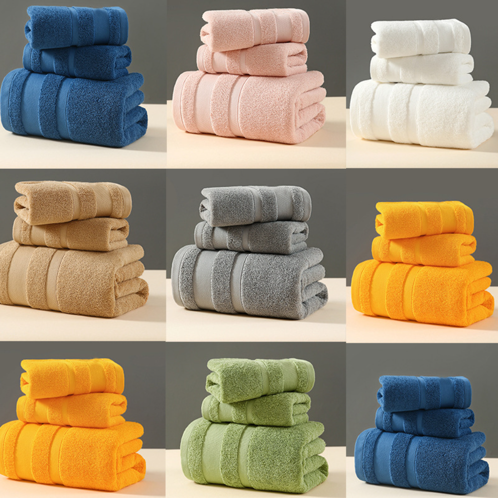 Solid Color Cotton Towel Gift Set, Comfortable Absorbent Bath Towels