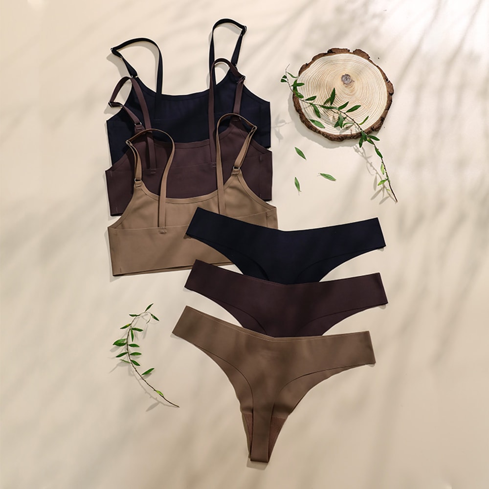 Stylish Solid Ice Silk Seamless Wireless Bra Set Comfortable and Elegant Women's Underwear