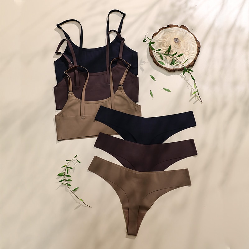 Stylish Solid Ice Silk Seamless Wireless Bra Set Comfortable and Elegant Women's Underwear