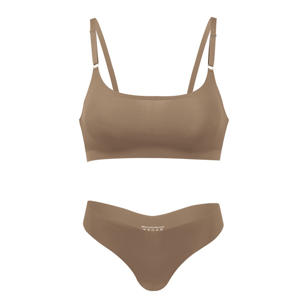 Stylish Solid Ice Silk Seamless Wireless Bra Set Comfortable and Elegant Women's Underwear
