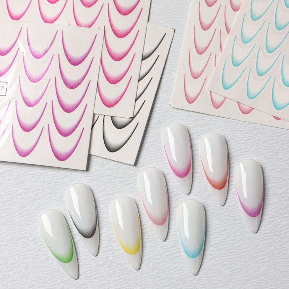 Gradient French Nail Art Stickers for Ombre Manicure Ink Blooming Wave Line Water Transfer Decals Decorations