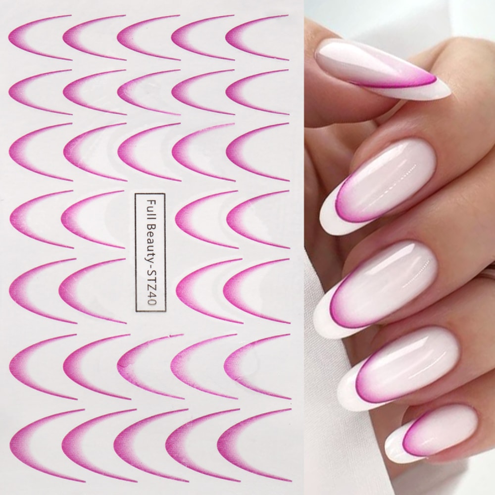 Gradient French Nail Art Stickers for Ombre Manicure Ink Blooming Wave Line Water Transfer Decals Decorations