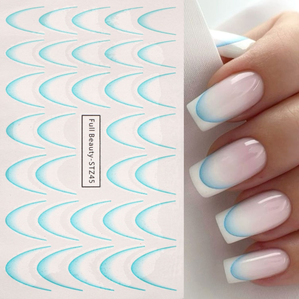 Gradient French Nail Art Stickers for Ombre Manicure Ink Blooming Wave Line Water Transfer Decals Decorations