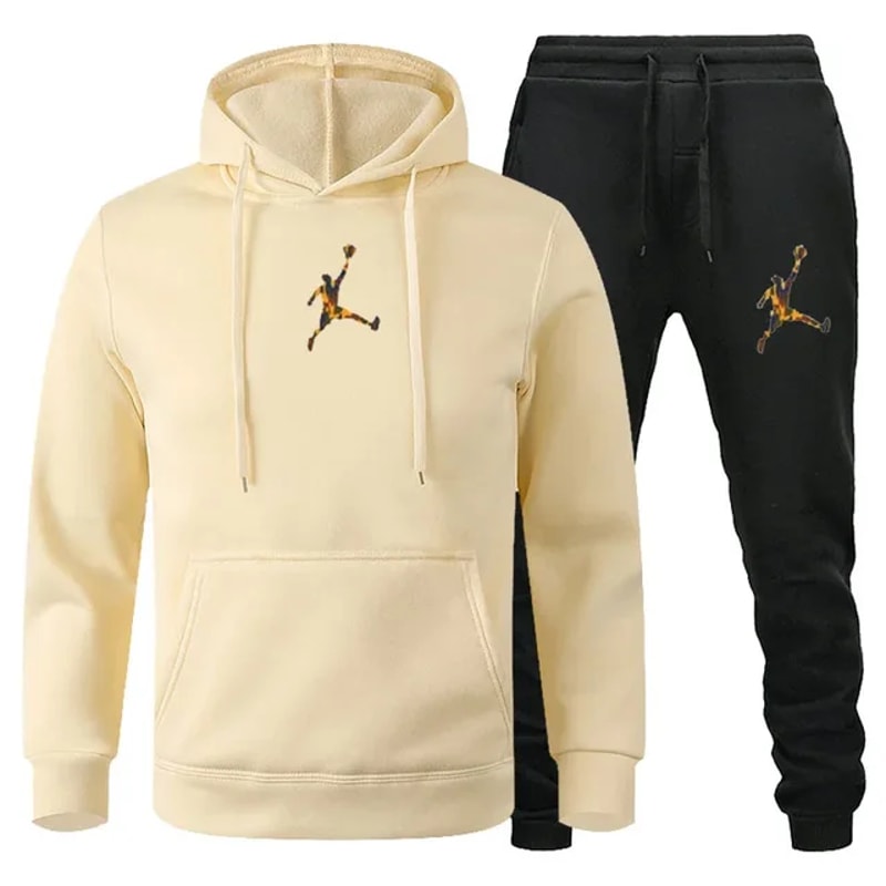 Jogging Fitness Sportswear Set Long for Men, Sleeve Sweatshirt & Casual Pants 2-Piece Set