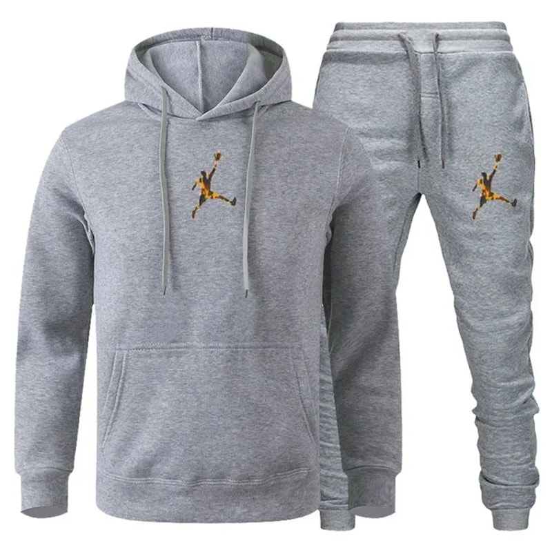 Jogging Fitness Sportswear Set Long for Men, Sleeve Sweatshirt & Casual Pants 2-Piece Set