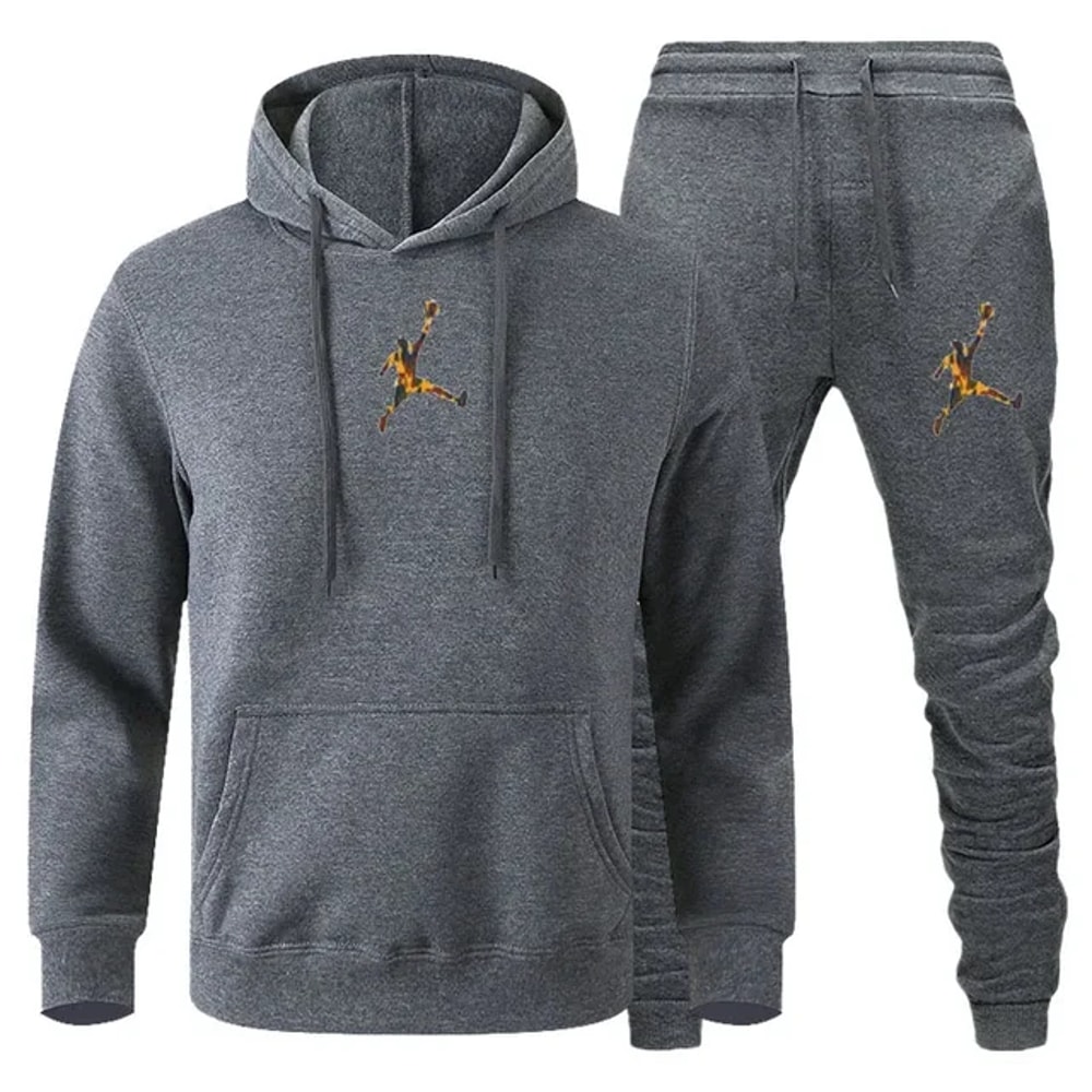 Jogging Fitness Sportswear Set Long for Men, Sleeve Sweatshirt & Casual Pants 2-Piece Set