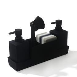 kitchen soap dispenser with sponge holder set matte black sink caddy for dishwashing, hand washing brush tray