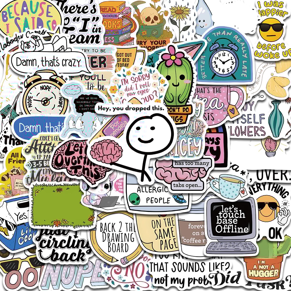 Sarcastic Kawaii Aesthetic Waterproof Vinyl Stickers Pack for Laptop, Phone and Scrapbook