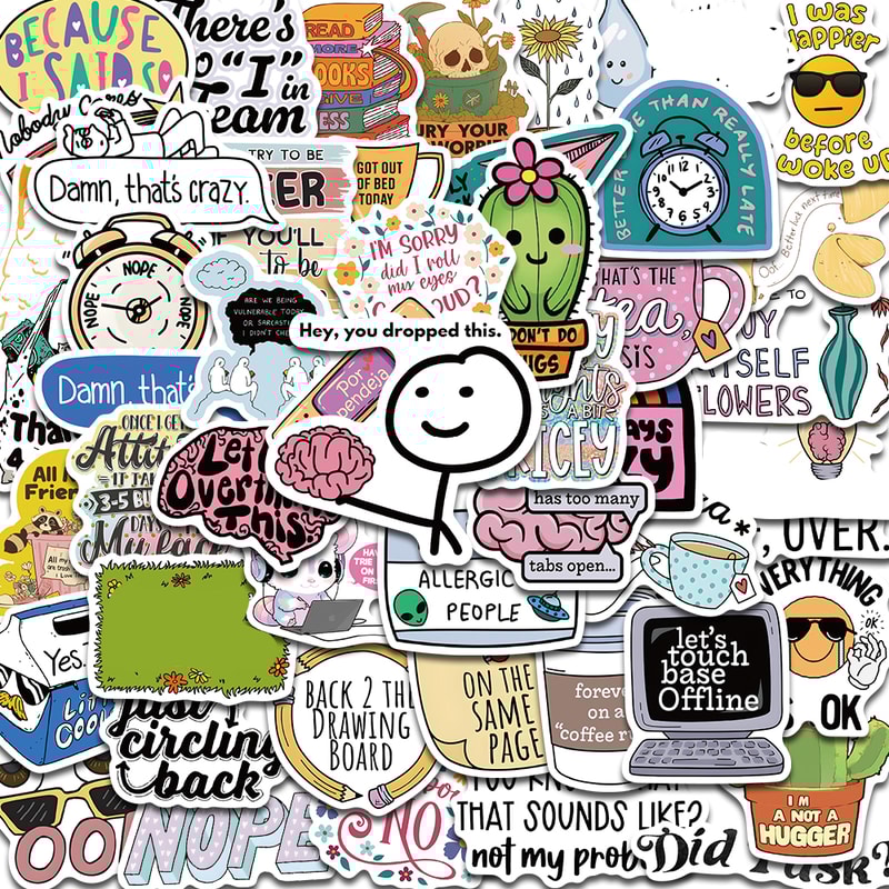 Sarcastic Kawaii Aesthetic Waterproof Vinyl Stickers Pack for Laptop, Phone and Scrapbook