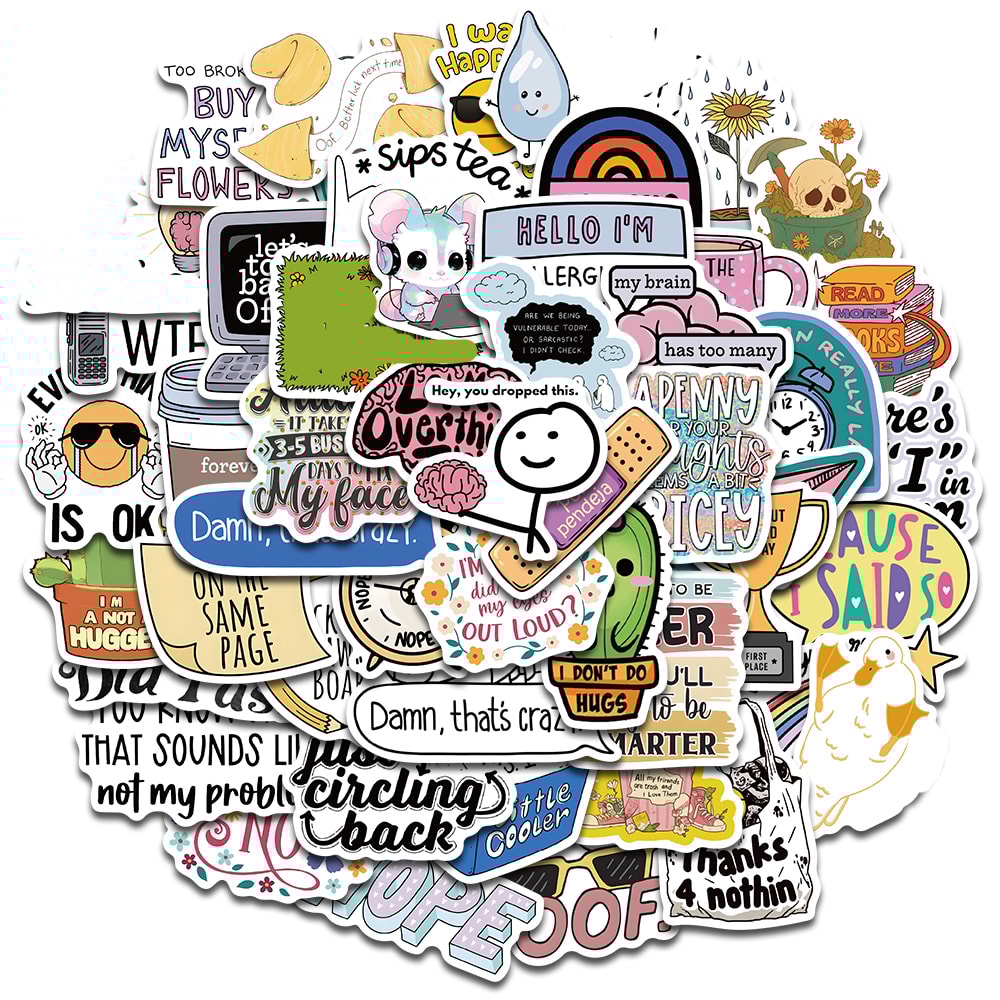 Sarcastic Kawaii Aesthetic Waterproof Vinyl Stickers Pack for Laptop, Phone and Scrapbook