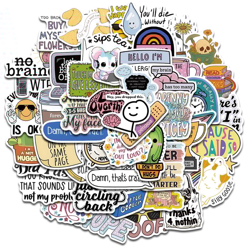 Sarcastic Kawaii Aesthetic Waterproof Vinyl Stickers Pack for Laptop, Phone and Scrapbook