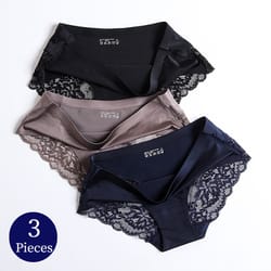 elegant lace panties women silk satin briefs soft comfortable plus size lace panties