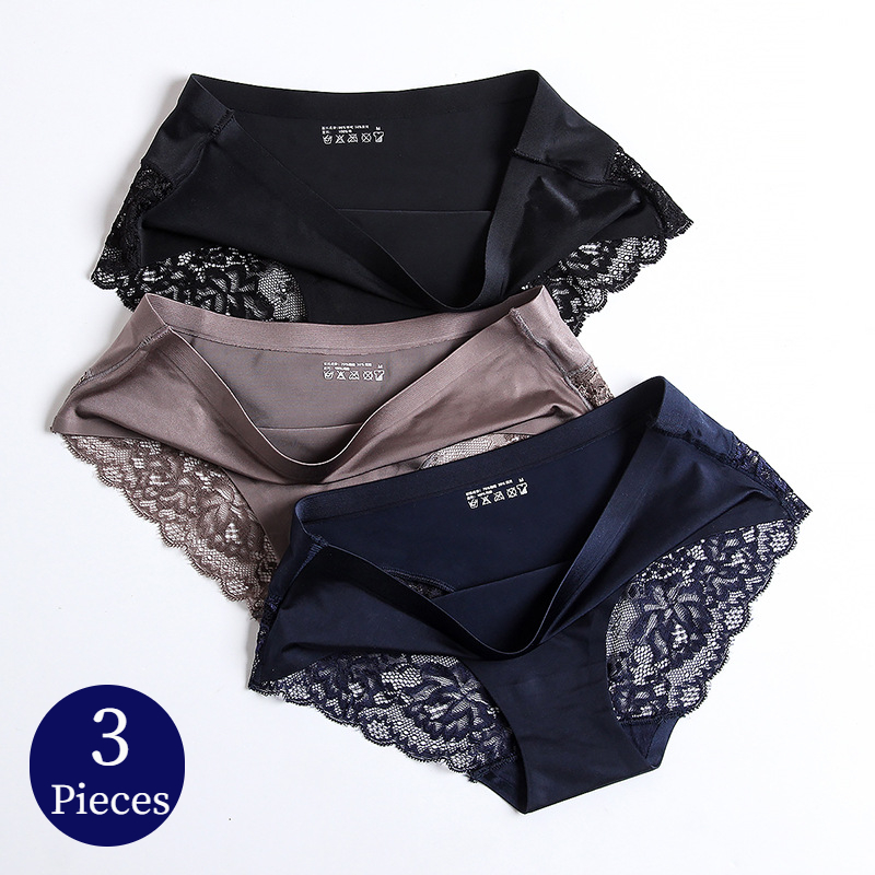 Elegant Lace Panties Women Silk Satin Briefs Soft Comfortable Plus Size Lace Panties 0
